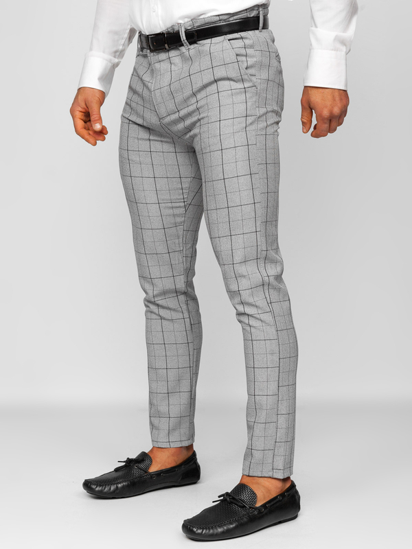 Pantalon chino en tissu à carreaux pour homme gris-noir Bolf 0032