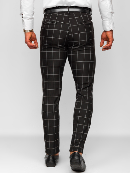 Homme Pantalon élégant à carreaux Noir Bolf 0040