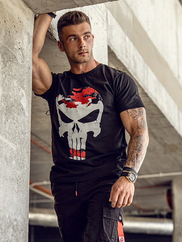T-shirt imprimé homme noir et rouge Bolf 2098A