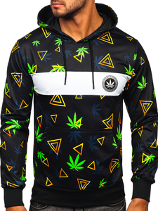 Sweat-shirt imprimé à capuche pour homme noir Bolf HM631