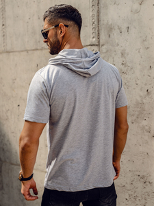 Homme T-shirt basic en coton à capuche Gris Bolf 14513A