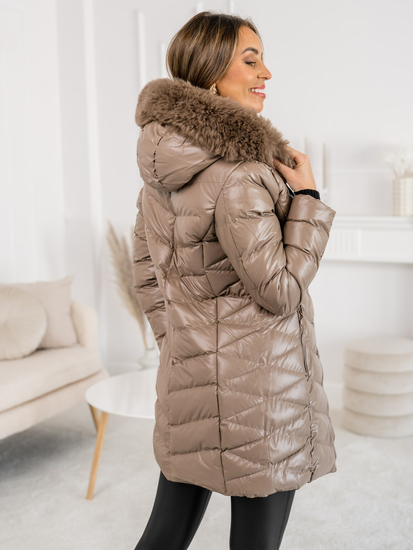 Femme Blouson d'hiver matelassée à capuche Camel Bolf 5M3139