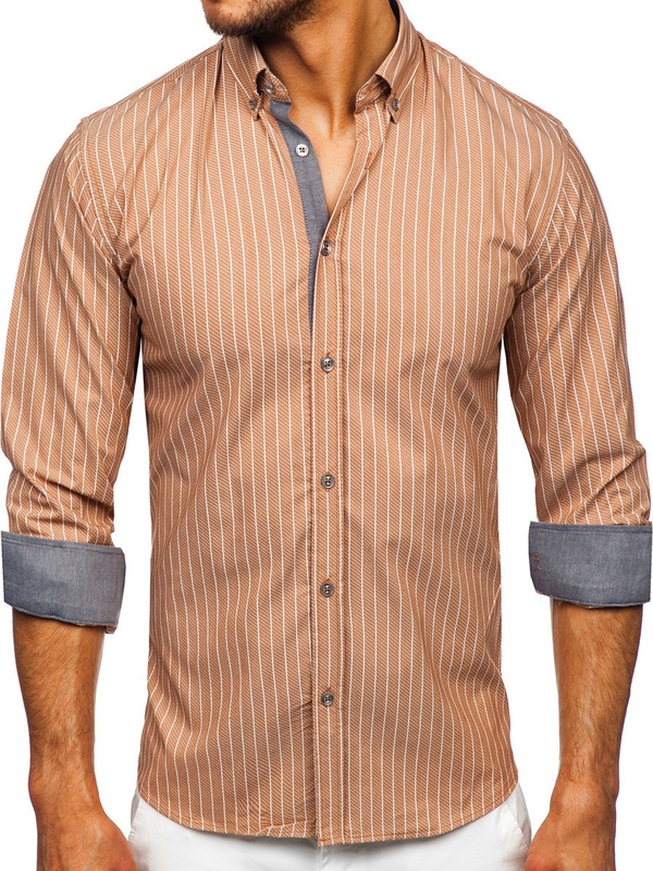 Chemise à manches longues rayée brune pour homme Bolf 20731-1