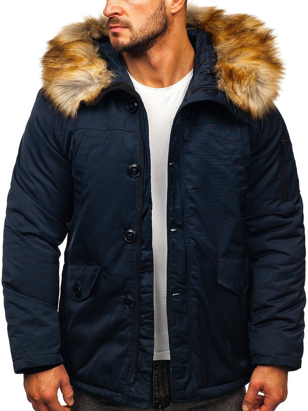 Blouson parka d'hiver pour homme bleu foncé Bolf JK355