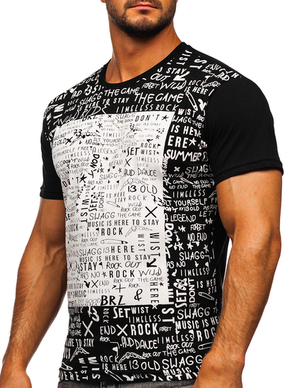 T-shirt homme en coton noir avec imprimé Bolf 1173