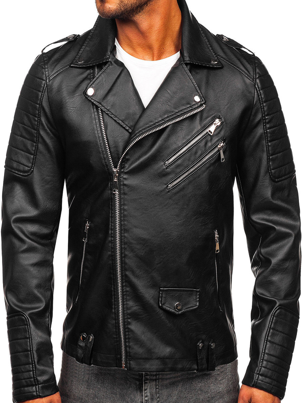 Homme Blouson en cuir biker Noir Bolf 11Z8065