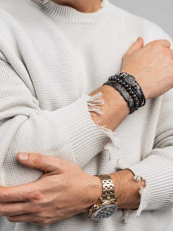 Homme Ensemble de bracelets Noir Bolf TT1138-3P 3 PACK