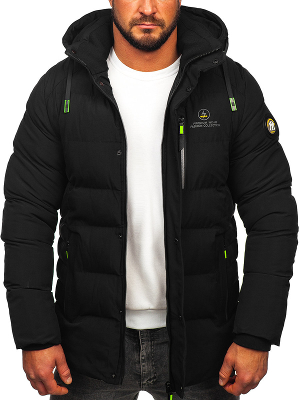Blouson long d'hiver matelassé pour homme noir Bolf 22M57