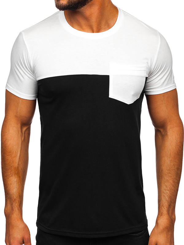 Tee-shirt uni avec petite poche pour homme blanc-noir Bolf 8T91