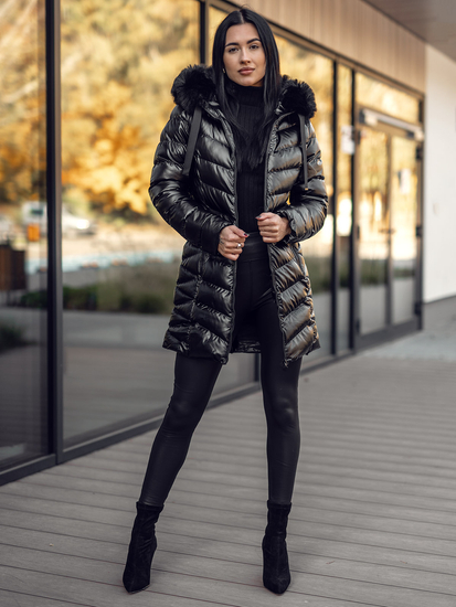 Femme Blouson d'hiver matelassée à capuche Noir Bolf 5M3139A