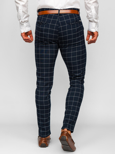 Homme Pantalon chino à carreaux Bleu foncé Bolf 0047