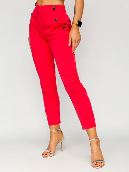 Pantalon en tissu avec boutons décoratifs pour femme corail Bolf 8155