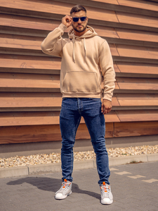 Sweat-shirt beige kangourou à capuche pour homme Bolf B1004