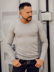 Homme Pull uni col V Gris Ciel Bolf YY03