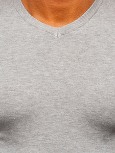 Homme Pull uni col V Gris Ciel Bolf YY03