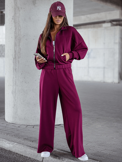Ensemble sweat-shirt zippé deux pièces femme bordeaux Bolf 821109
