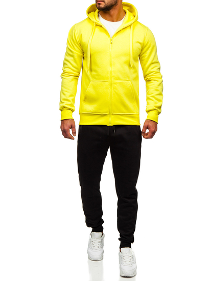 Survêtement avec un sweat-shirt à capuche zippé pour homme jaune clair Bolf D004
