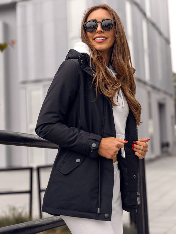 Parka de transition à capuche pour femme noire Bolf 7018A
