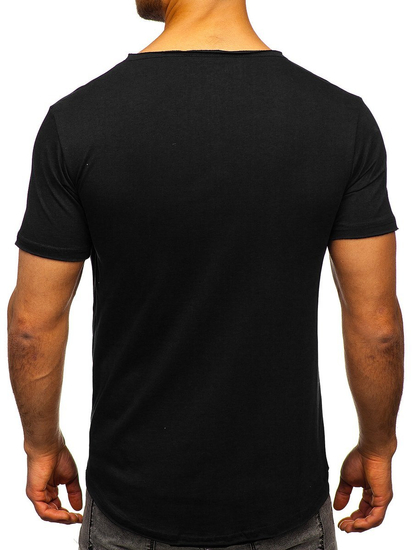 T-shirt noir uni en coton à col en V pour homme Bolf 4049
