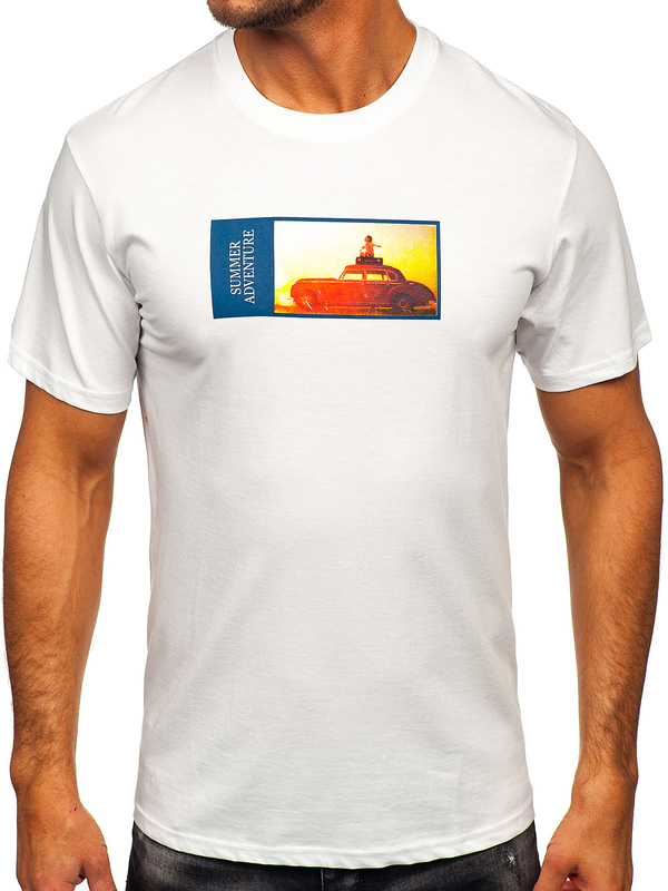 Homme T-shirt imprimé en coton Blanc Bolf MPO3559