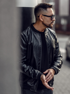 Blouson bomber en cuir pour homme noir Bolf 6803B