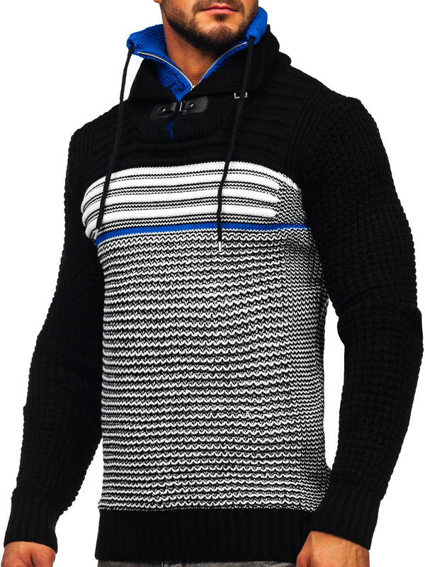 Pull épais à col montant pour homme noir-bleu Bolf 2026