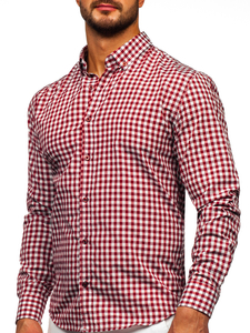 Homme Chemise à carreaux vichy à manche longue Rouge Bolf 22747
