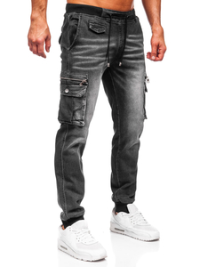 Homme Pantalon de jogging cargo en jean Noir Bolf MP0108N