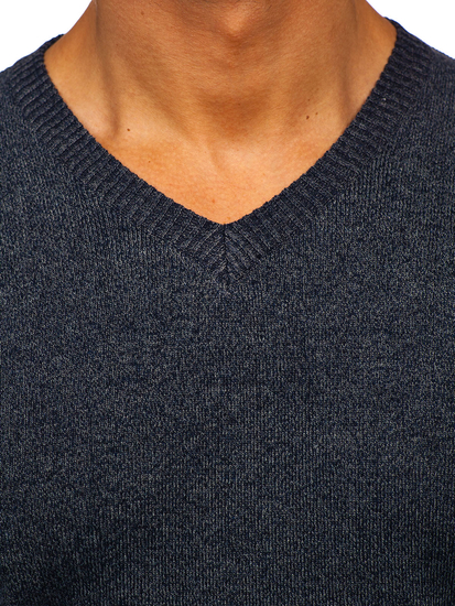Homme Pull uni col V Bleu foncé Bolf S8725