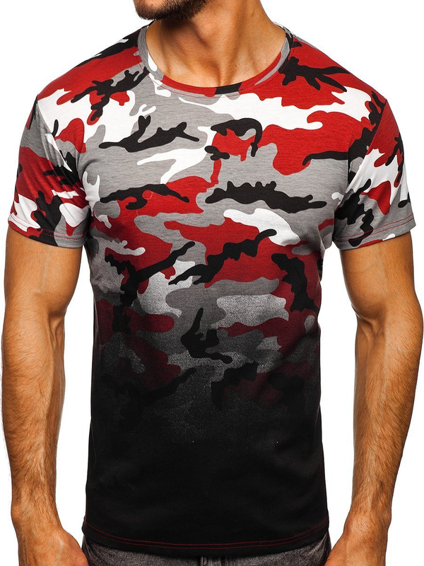 Tee-shirt pour homme gris-bordeaux avec imprimé camo Bolf S808