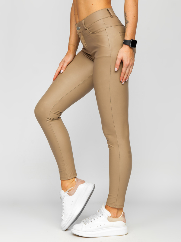 Legging en simili cuir pour femme beige Bolf DM850