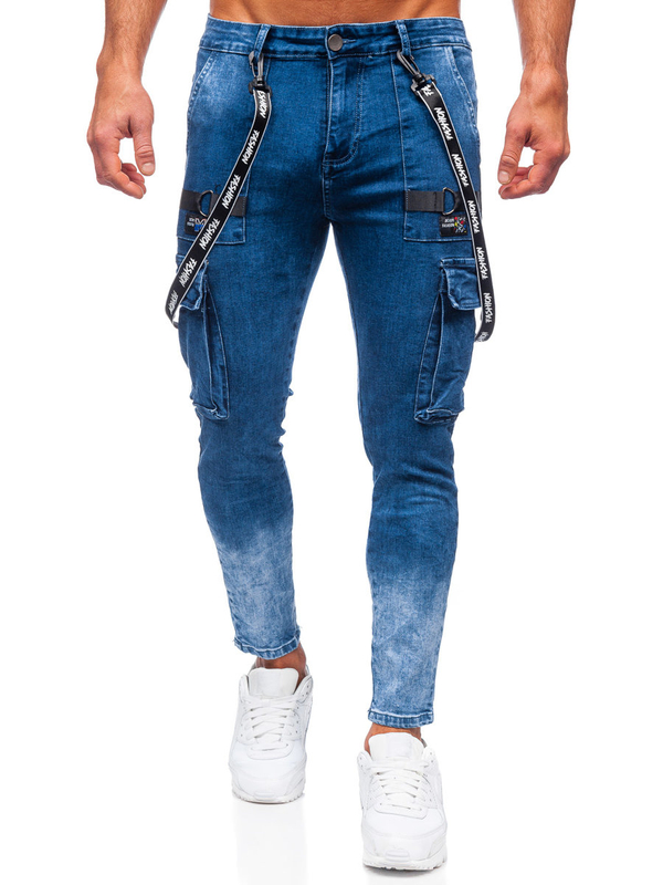 Pantalon cargo en jean pour homme bleu foncé Bolf TF118