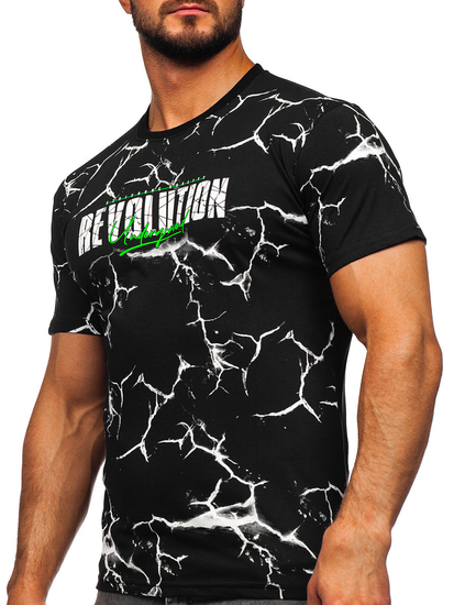 T-shirt homme en coton noir avec imprimé Bolf 14717