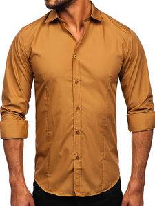 Chemise élégante marron clair à manches longues pour homme Bolf 1703