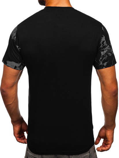 Tee-shirt en coton imprimé pour homme noir Bolf 627-1